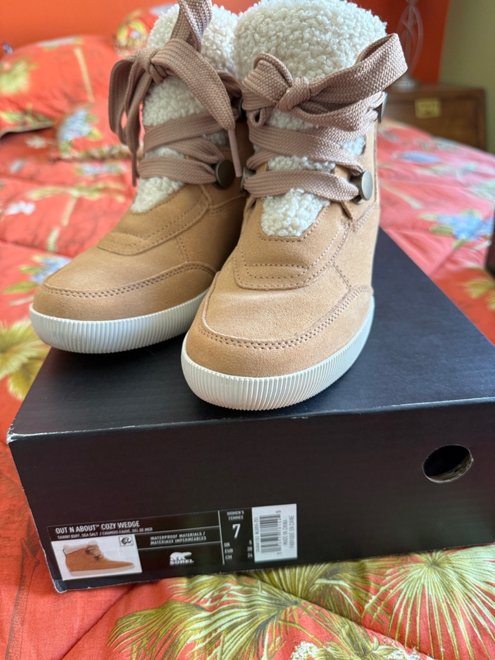 Sorel Shearling-Lined Tan Wedge Sneakers